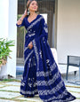 2-Minute Ready-to-Wear Blue Soft Cotton Printed Saree | Effortless Everyday Elegance