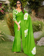 Elegant green Soft Cotton Saree with Bold White Floral Design