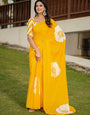 Elegant Yellow Soft Cotton Saree with Bold White Floral Design