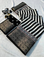 Ajrakh Printed Dola Silk Saree With jacquard border and blouse piece-black
