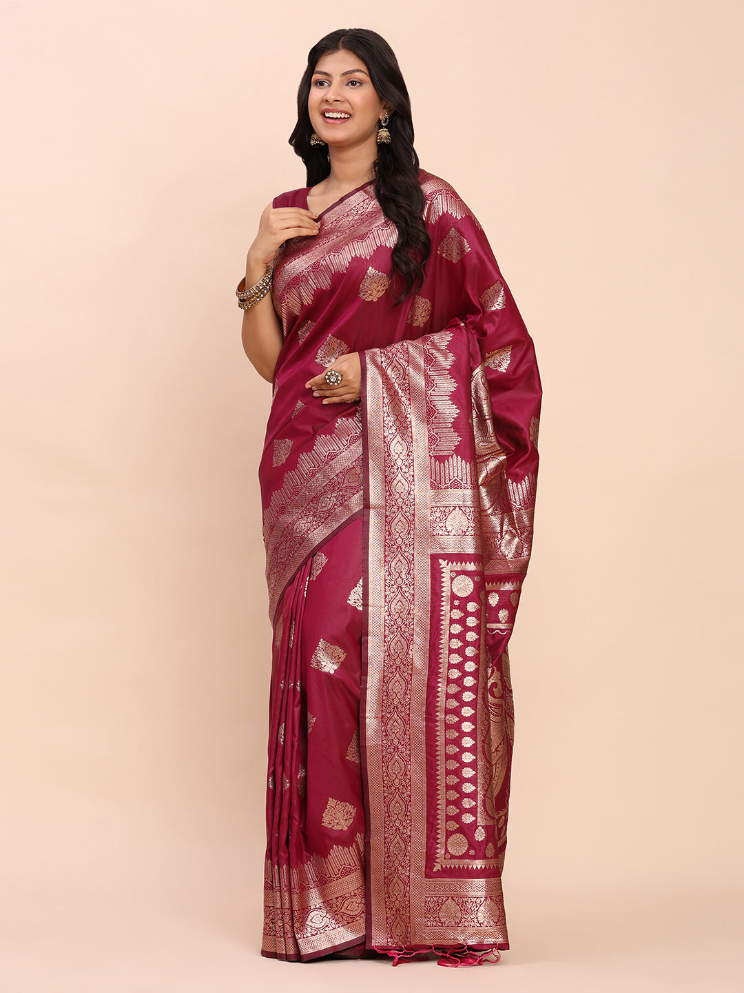 Banarasi Silk Saree with Rich Traditional Border & Grand Designer Pallu-Magenta