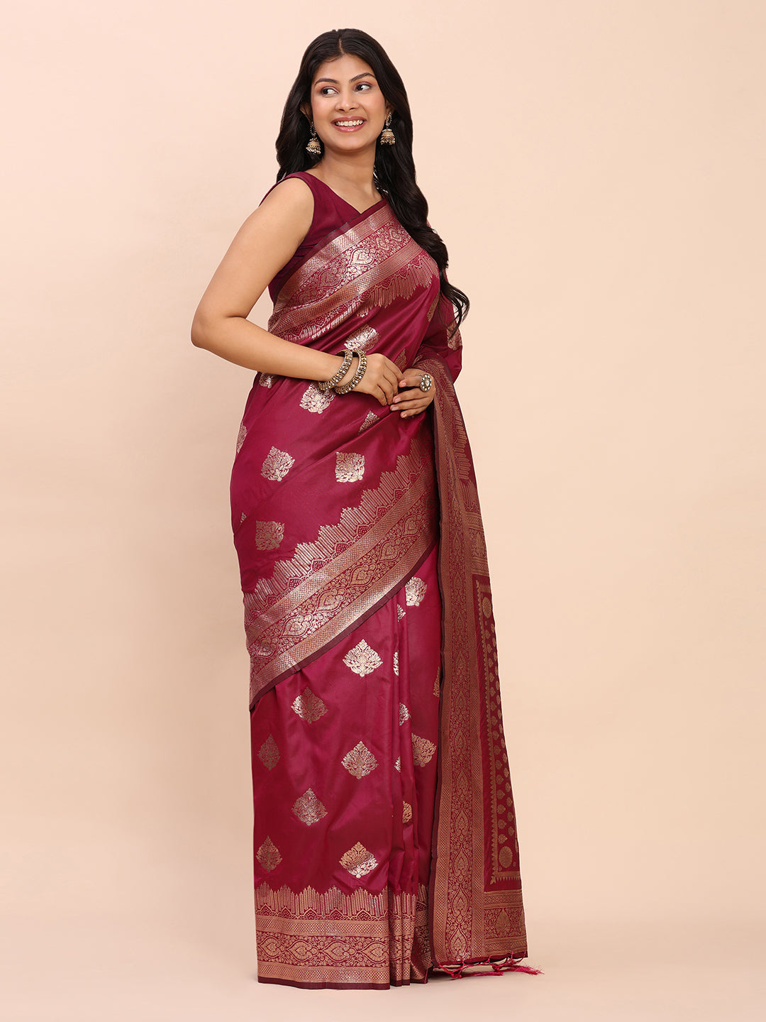 Banarasi Silk Saree with Rich Traditional Border & Grand Designer Pallu-Magenta
