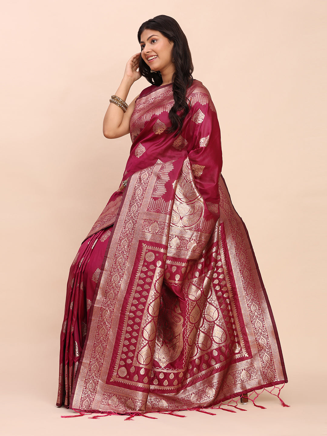 Banarasi Silk Saree with Rich Traditional Border & Grand Designer Pallu-Magenta