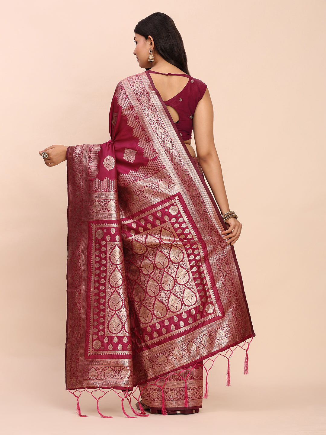Banarasi Silk Saree with Rich Traditional Border & Grand Designer Pallu-Magenta