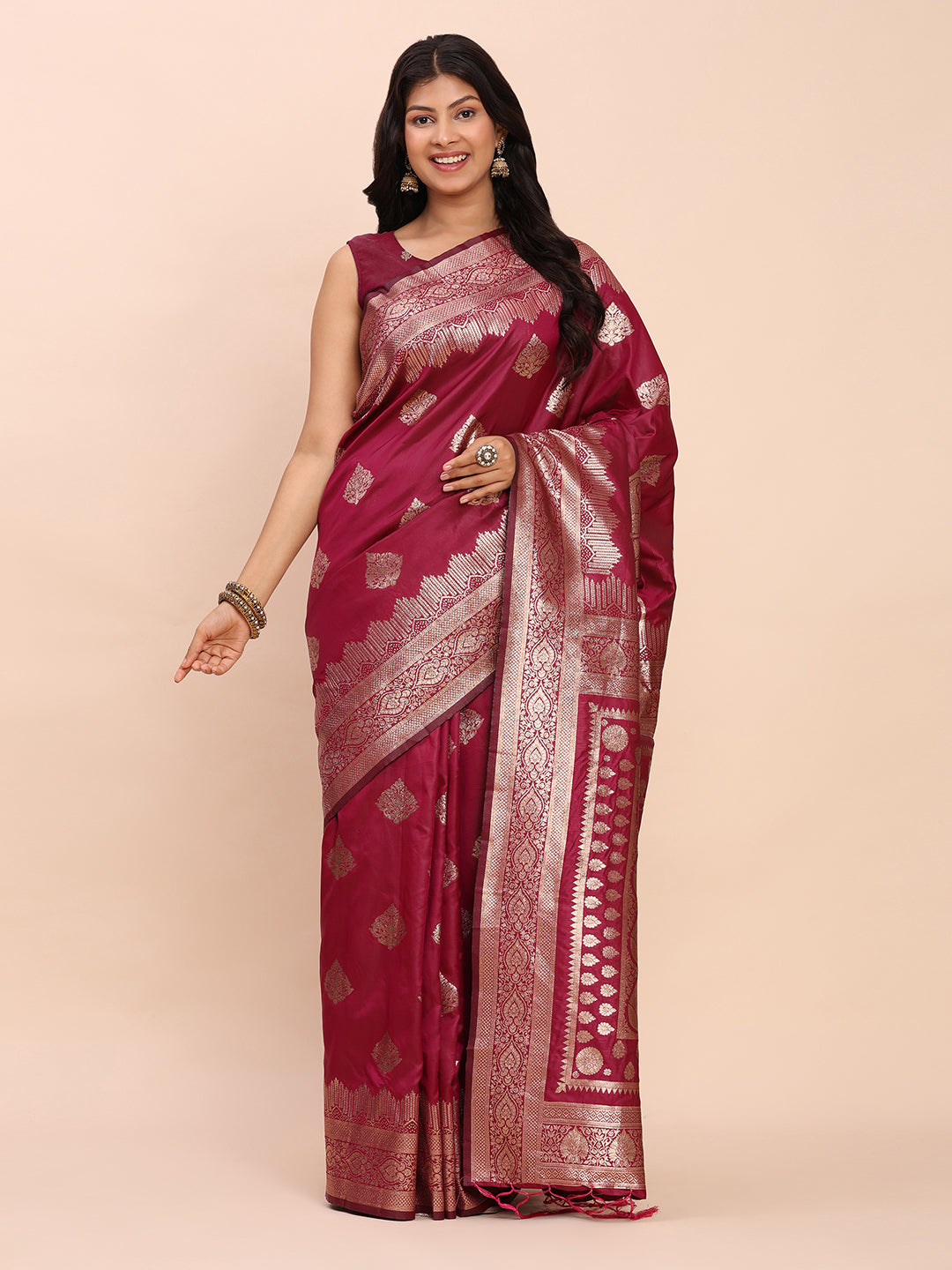Banarasi Silk Saree with Rich Traditional Border & Grand Designer Pallu-Magenta