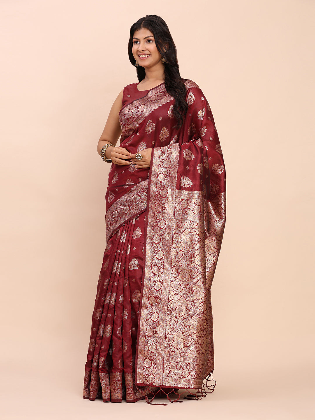 Banarasi Silk Saree with Rich Traditional Border & Grand Designer Pallu-maroon