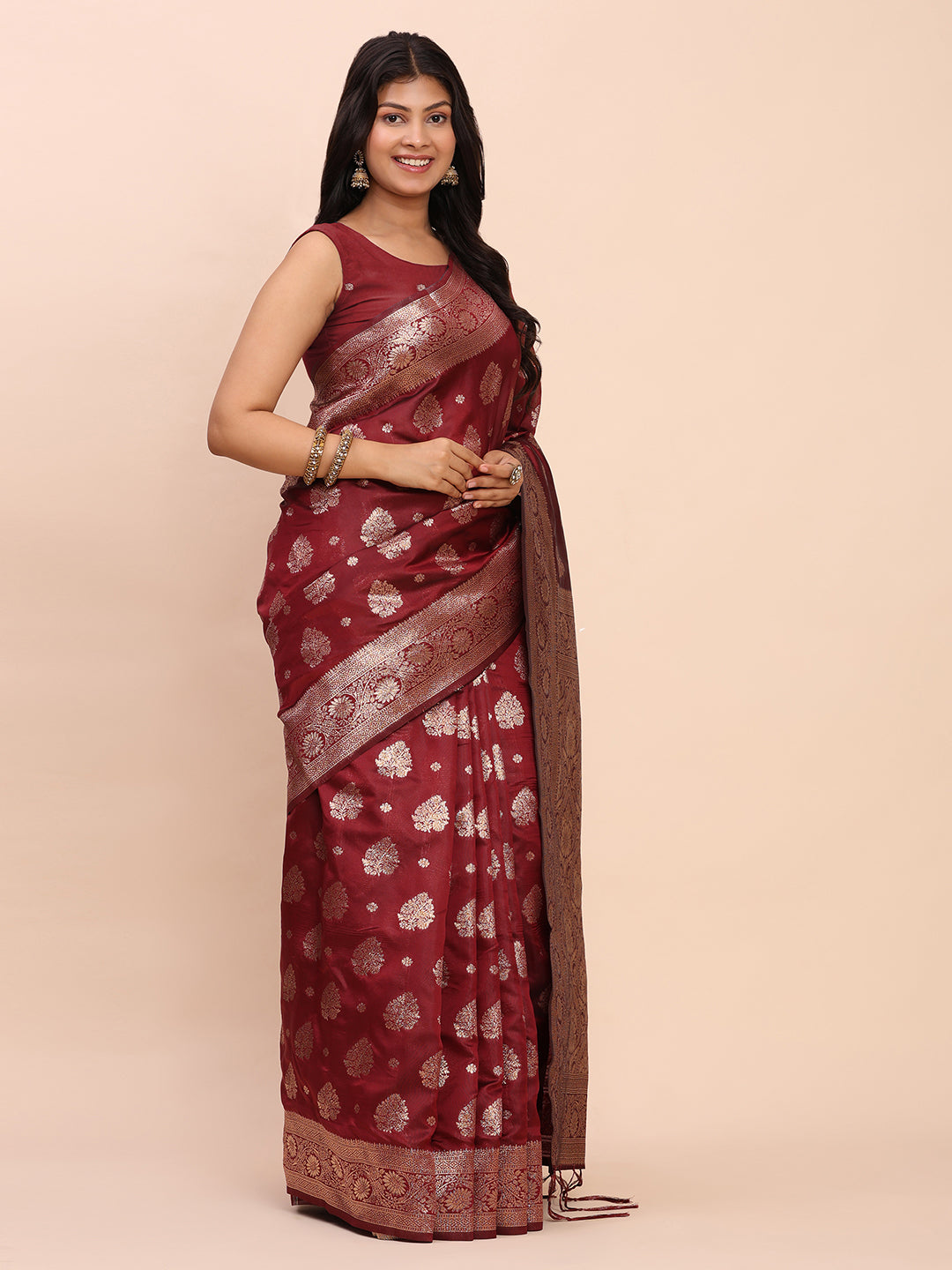 Banarasi Silk Saree with Rich Traditional Border & Grand Designer Pallu-maroon