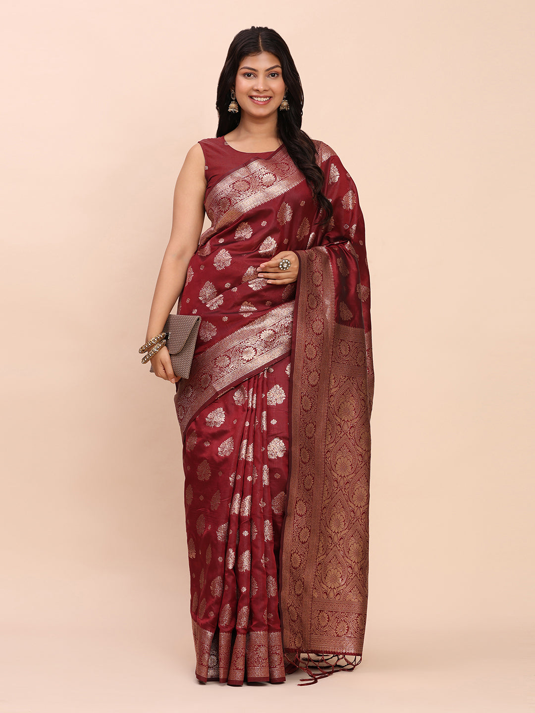 Banarasi Silk Saree with Rich Traditional Border & Grand Designer Pallu-maroon