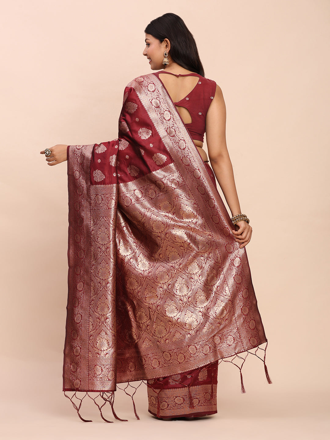 Banarasi Silk Saree with Rich Traditional Border & Grand Designer Pallu-maroon