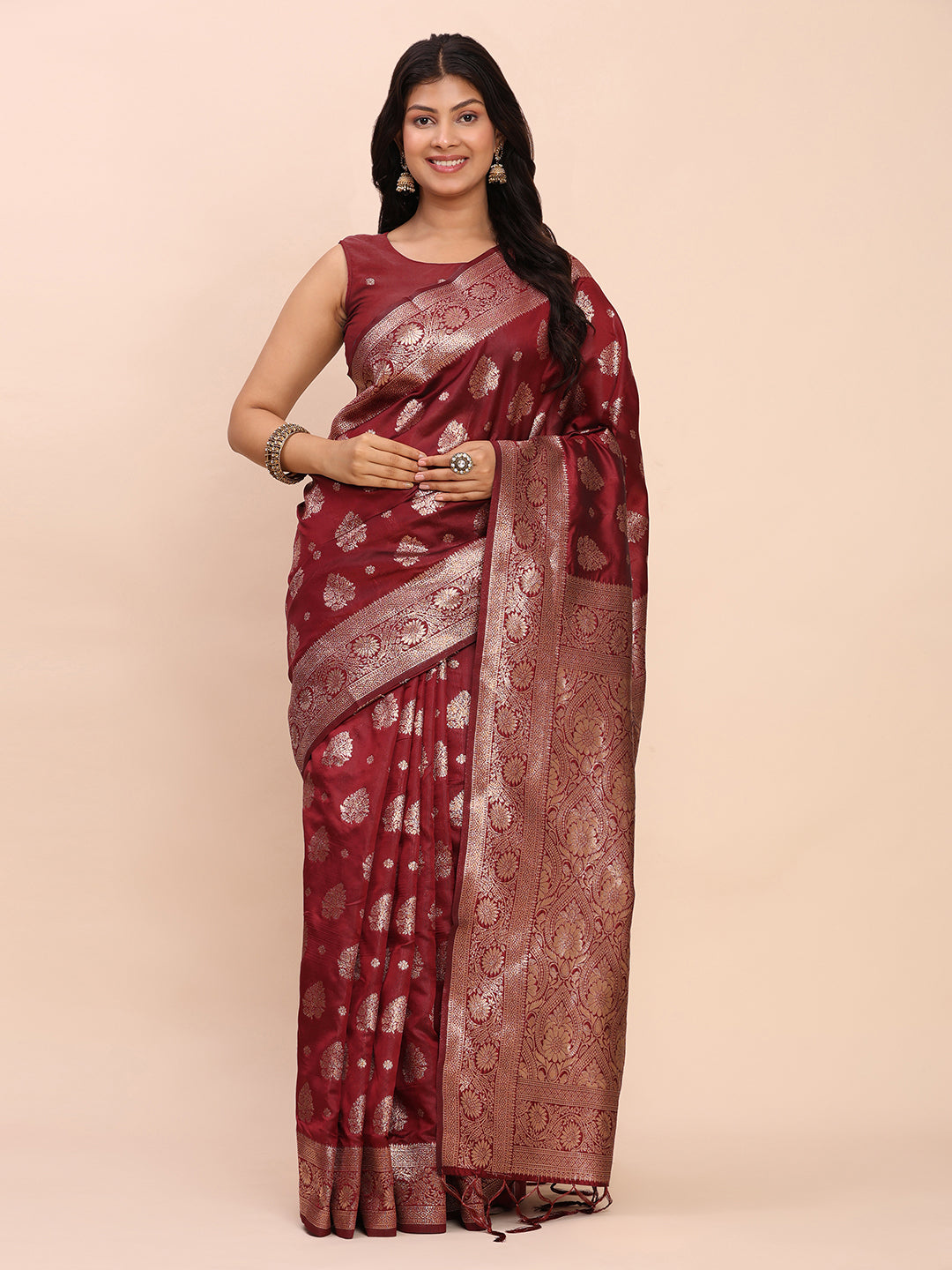 Banarasi Silk Saree with Rich Traditional Border & Grand Designer Pallu-maroon
