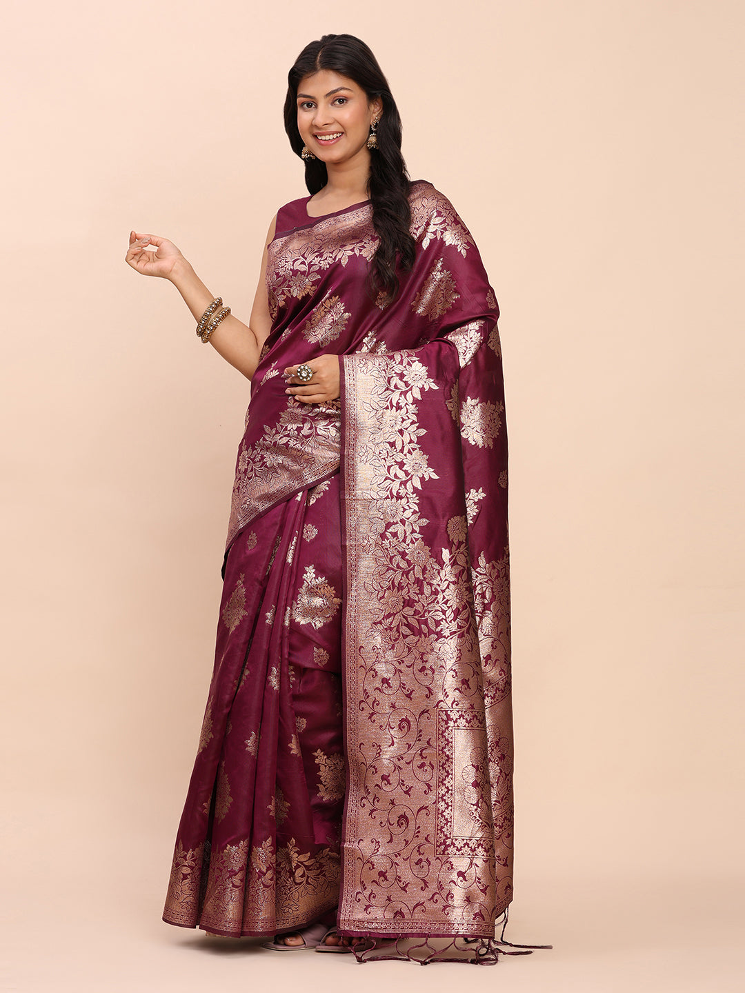 Banarasi Silk Saree with Rich Traditional Border & Grand Designer Pallu-purple