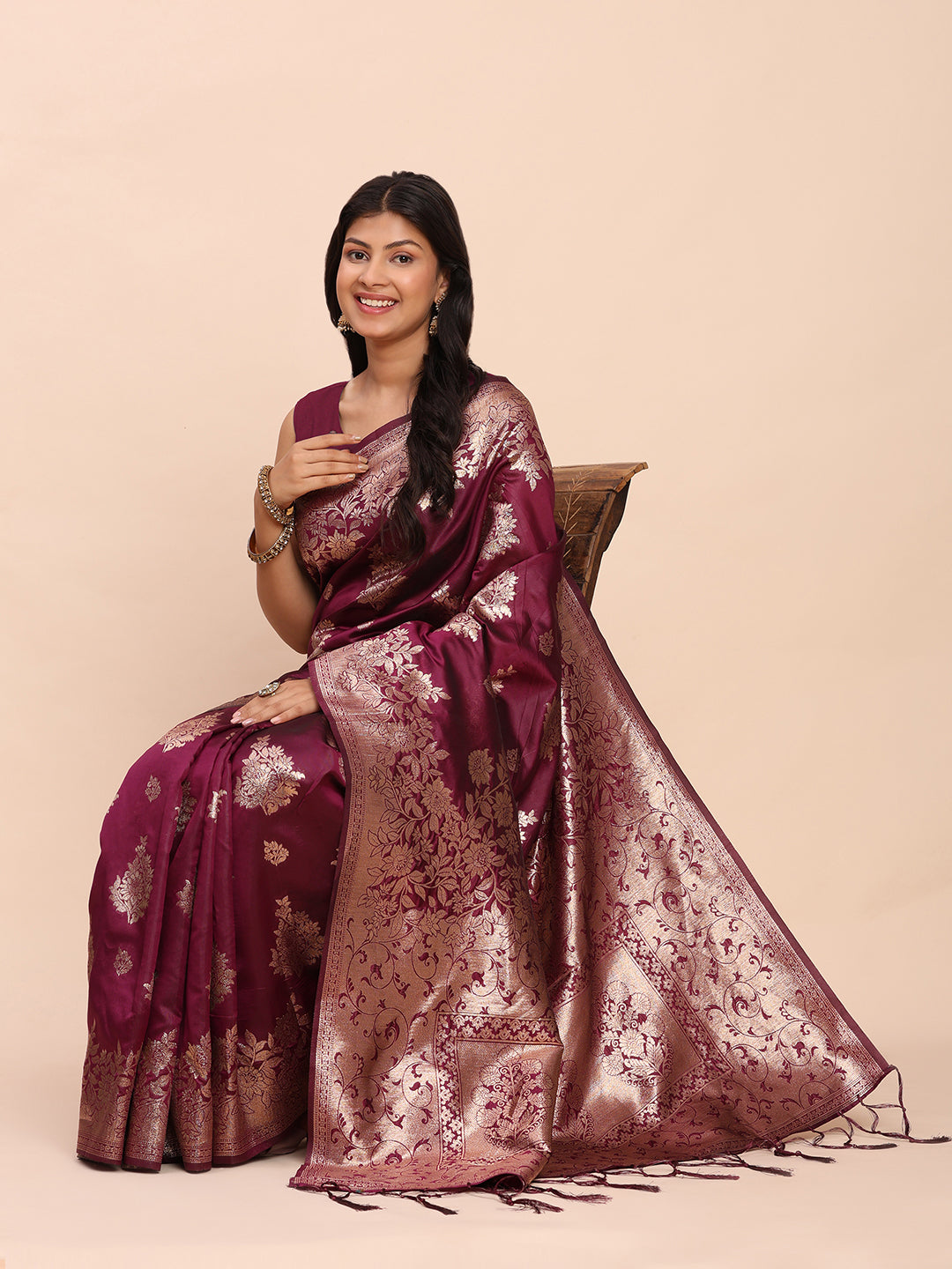 Banarasi Silk Saree with Rich Traditional Border & Grand Designer Pallu-purple