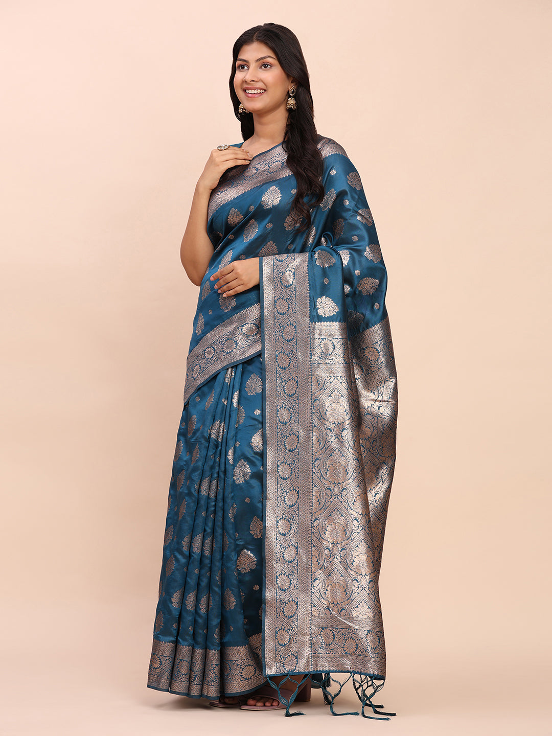 Banarasi Silk Saree with Rich Traditional Border & Grand Designer Pallu-tealblue