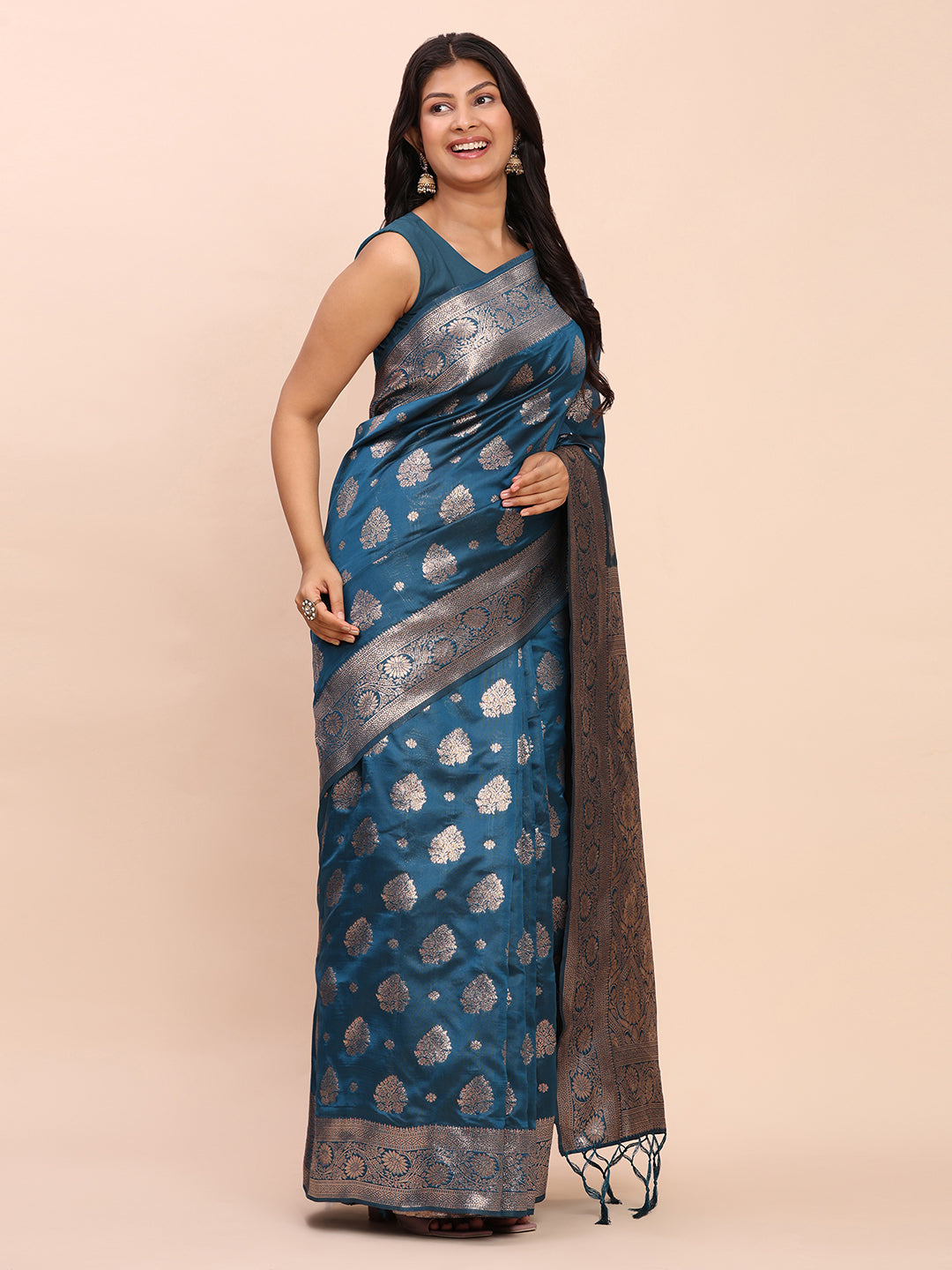 Banarasi Silk Saree with Rich Traditional Border & Grand Designer Pallu-tealblue