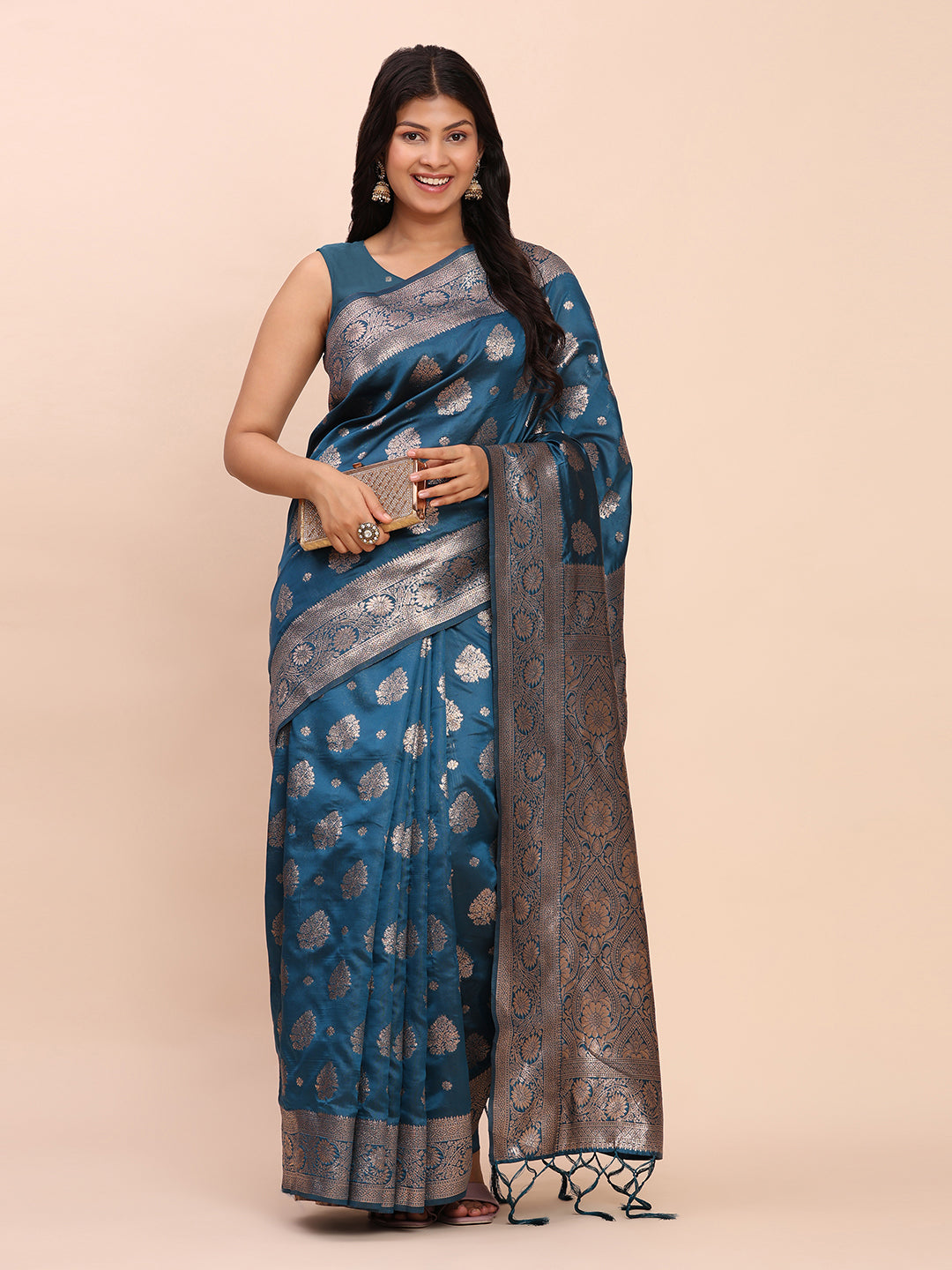Banarasi Silk Saree with Rich Traditional Border & Grand Designer Pallu-tealblue