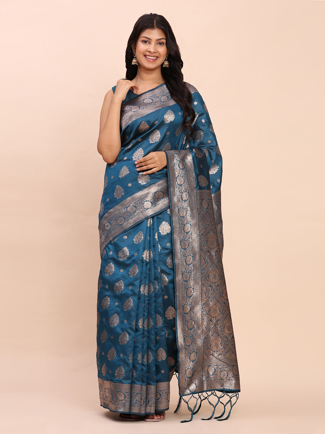 Banarasi Silk Saree with Rich Traditional Border & Grand Designer Pallu-tealblue