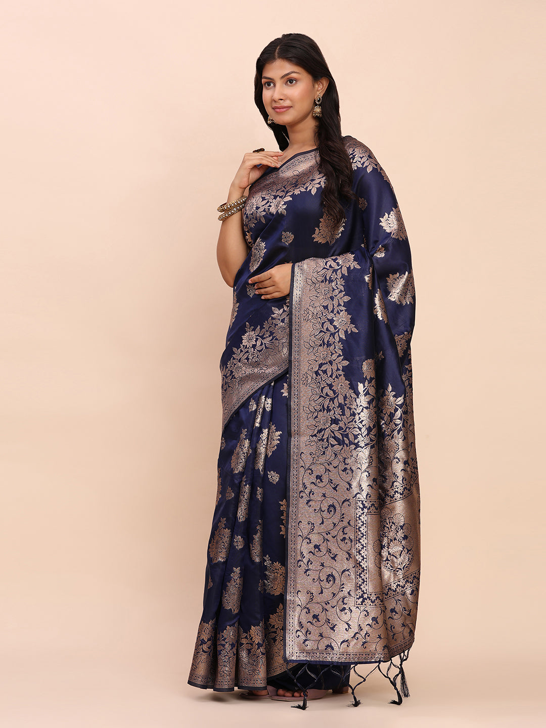 Banarasi Silk Saree with Rich Traditional Border & Grand Designer Pallu-navy blue