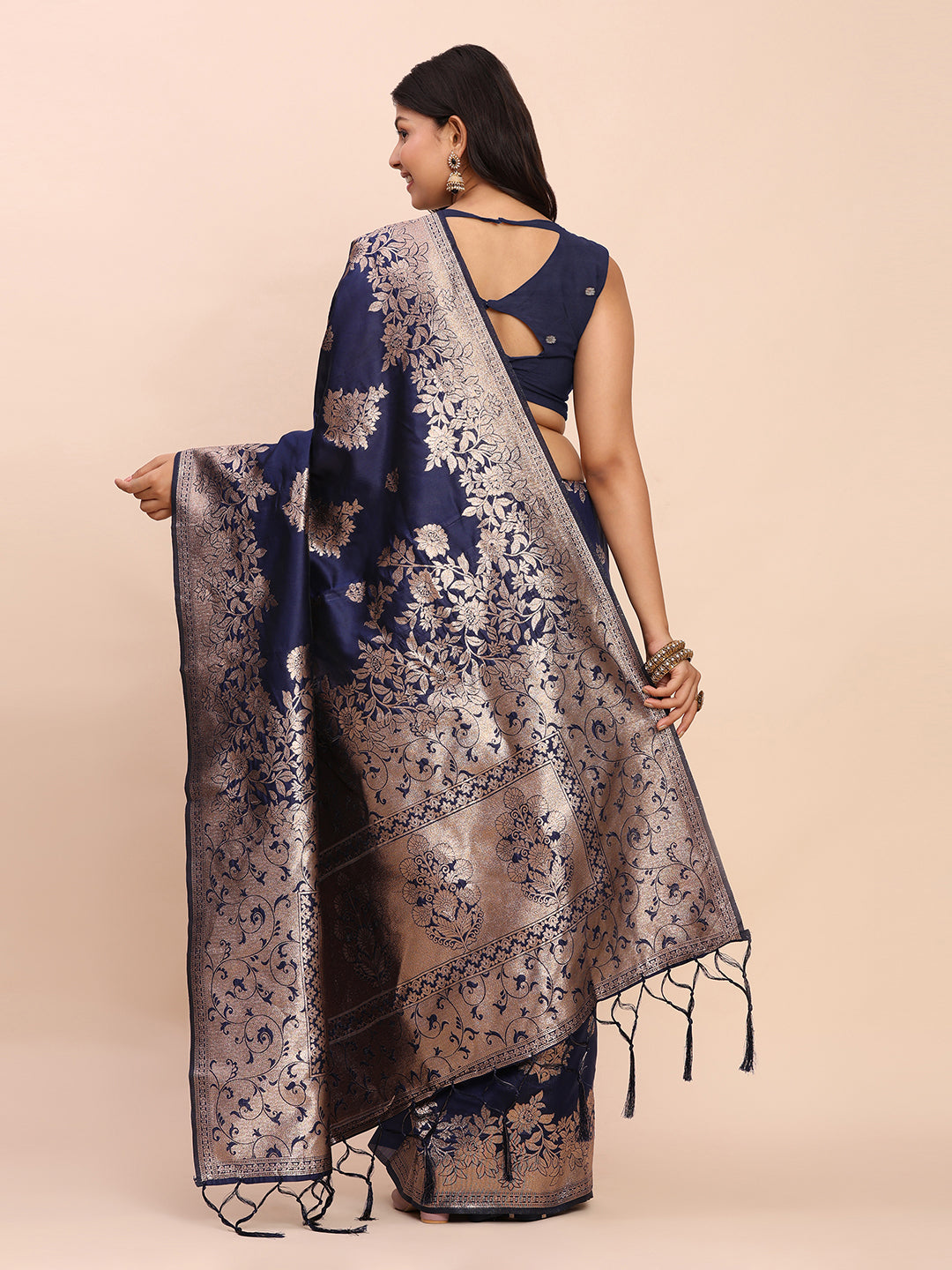 Banarasi Silk Saree with Rich Traditional Border & Grand Designer Pallu-navy blue
