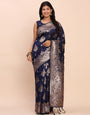 Banarasi Silk Saree with Rich Traditional Border & Grand Designer Pallu-navy blue