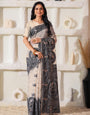 Cotton Linen Saree in Charcoal Black & White with Designer Pallu and Rich Border -2
