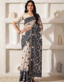 Cotton Linen Saree in Charcoal Black & White with Designer Pallu and Rich Border -3