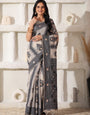 Cotton Linen Saree in Charcoal Black & White with Designer Pallu and Rich Border -4