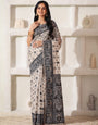 Cotton Linen Saree in Charcoal Black & White with Designer Pallu and Rich Border -5