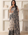 Cotton Linen Saree in Charcoal Black & White with Designer Pallu and Rich Border -6