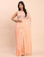 Cotton Linen Saree with Floral Designer Pallu & Elegant Traditional Border-peach