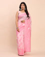Cotton Linen Saree with Floral Designer Pallu & Elegant Traditional Border-lightpink