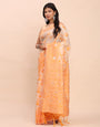 Cotton Linen Saree with Floral Designer Pallu & Elegant Traditional Border-orange