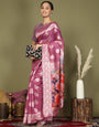 Cotton Linen Saree with Designer Floral Pallu & Premium Traditional Border-pink