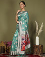 Cotton Linen Saree with Designer Floral Pallu & Premium Traditional Border-Rama Green