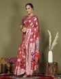 Cotton Linen Saree with Designer Floral Pallu & Premium Traditional Border-Rust
