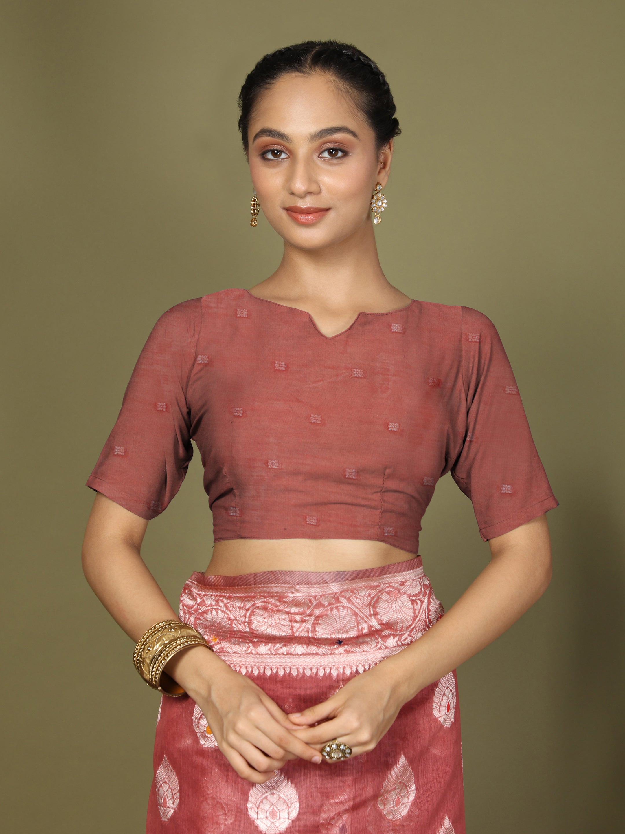 Cotton Linen Saree with Designer Floral Pallu & Premium Traditional Border-Rust