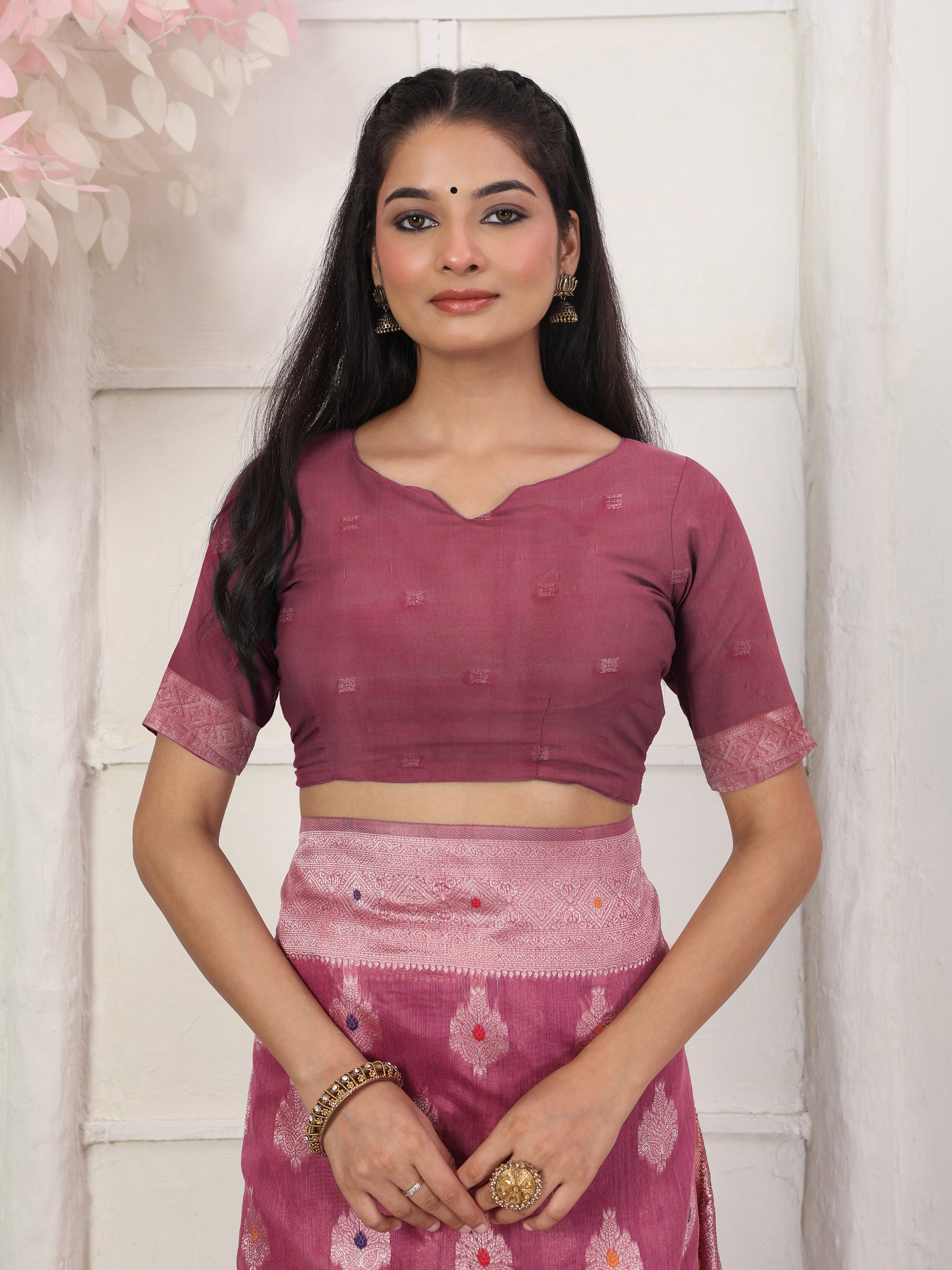 Cotton Linen Woven Saree with Peacock Design Pallu & Fine Zari Border-pink