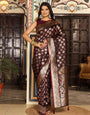 Maroon woven kanjivaram soft silk saree with blouse piece