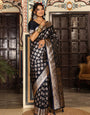 Navyblue woven kanjivaram soft silk saree with blouse piece