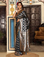 Teal woven kanjivaram soft silk saree with blouse piece