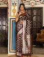 Wine woven kanjivaram soft silk saree with blouse piece
