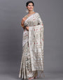 Beige Woven Jacquard Cotton Linen Saree with Intricate Traditional Motifs & Designer Tassel Pallu