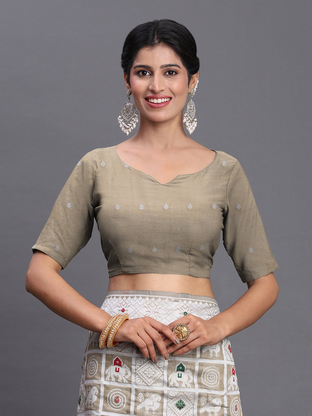 Beige Woven Jacquard Cotton Linen Saree with Intricate Traditional Motifs & Designer Tassel Pallu