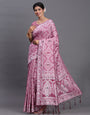 Purple Woven Jacquard Cotton Linen Saree with Intricate Traditional Motifs & Designer Tassel Pallu