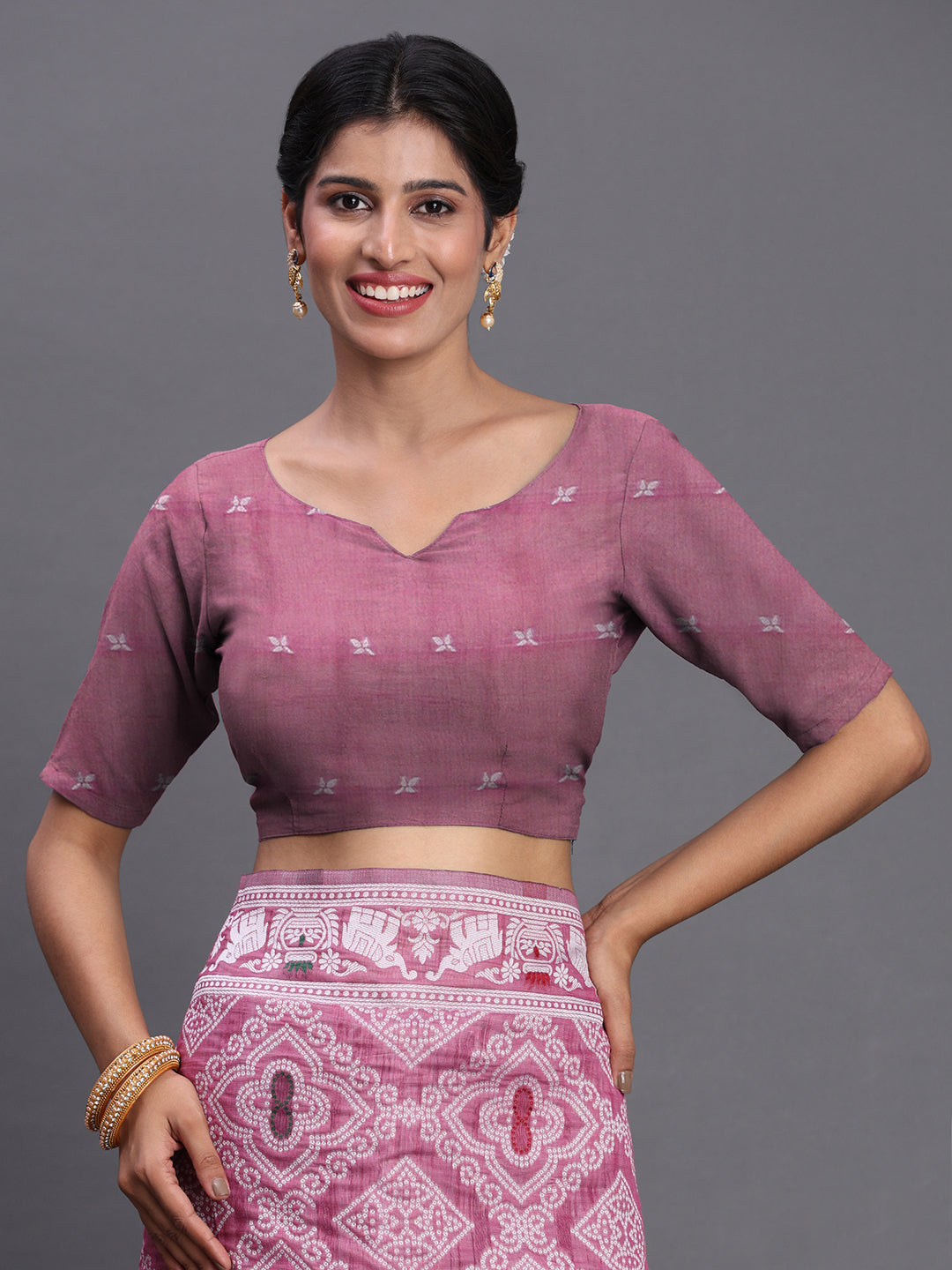 Purple Woven Jacquard Cotton Linen Saree with Intricate Traditional Motifs & Designer Tassel Pallu