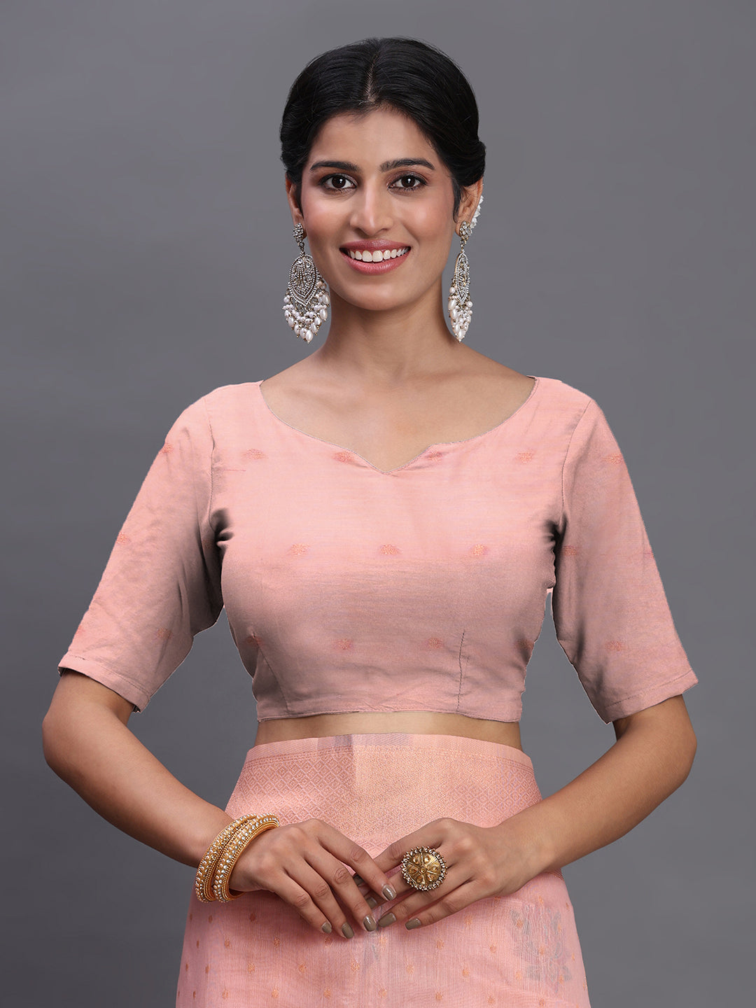 LIght pink Cotton Linen Woven Zari Jacquard Saree with Rich Pallu & Intricate Tassel Finish