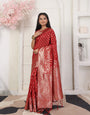 Woven Jacquard Silk Blend Saree with Rich Zari Border & Designer Pallu-red