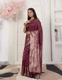 Woven Jacquard Silk Blend Saree with Rich Zari Border & Designer Pallu-wine