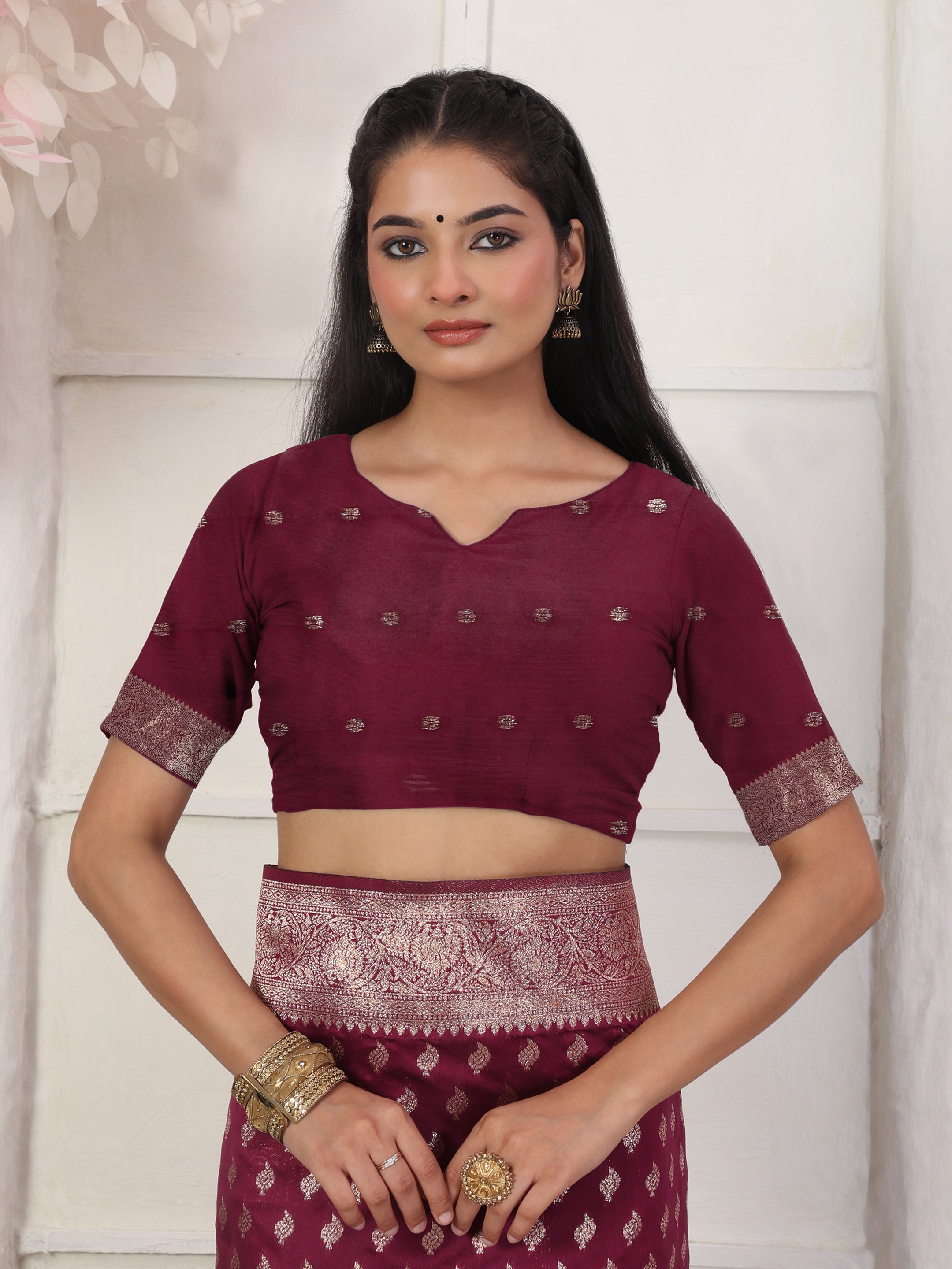 Woven Jacquard Silk Blend Saree with Rich Zari Border & Designer Pallu-wine