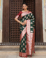 Green woven kanjivaram soft silk saree with blouse piece