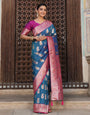 Royalblue woven kanjivaram soft silk saree with blouse piece